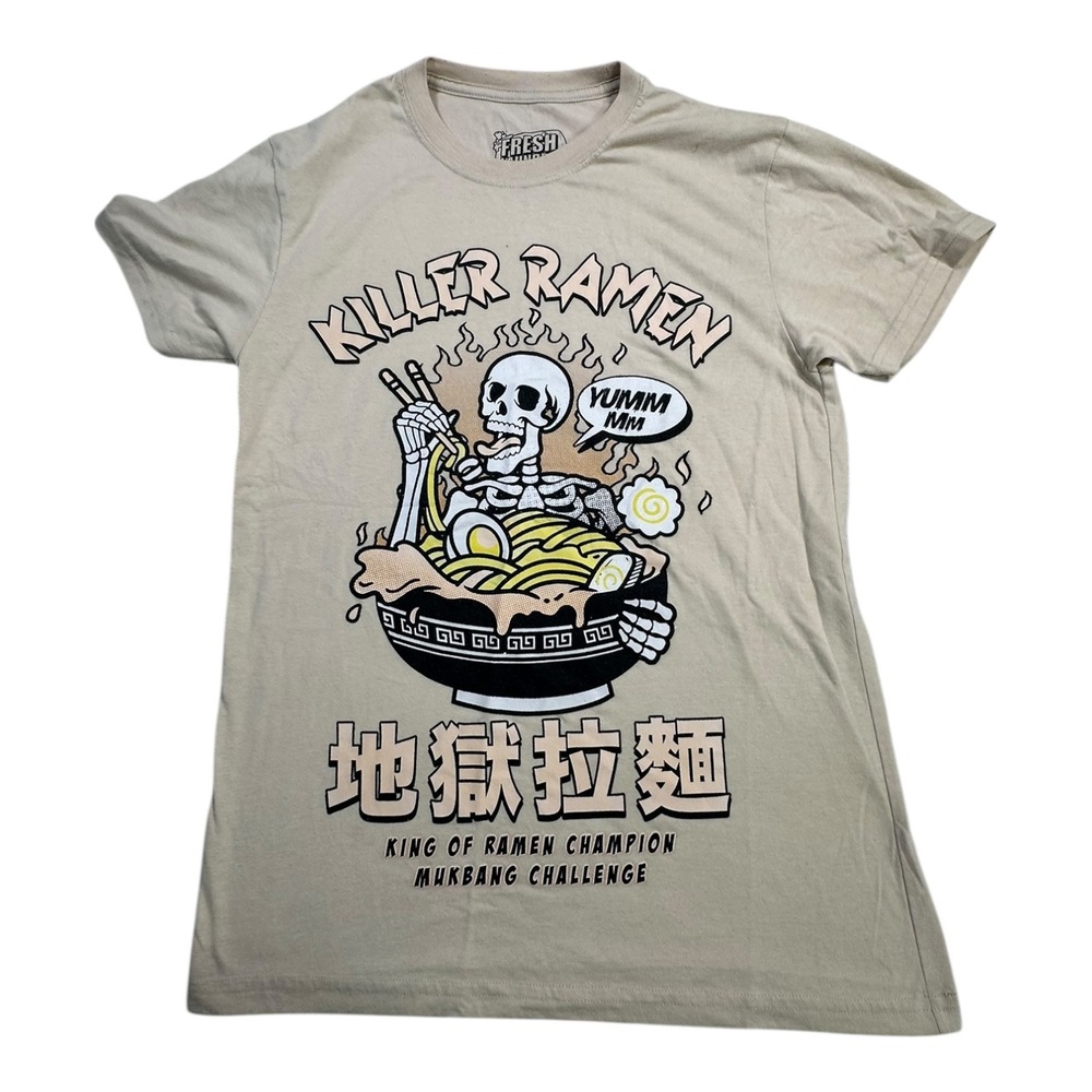 Fresh Laundry Killer Ramen Skeleton Graphic T Shirt‎ Beige Size S